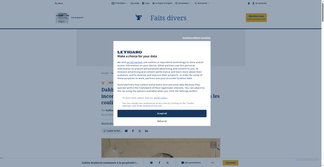 Security scan screenshot of https://www.lefigaro.fr/faits-divers/dahbia-benkired-condamnee-a-la-perpetuite-incompressible-pour-le-meurtre-de-lola-dans-les-coulisses-du-proces-d-un-crime-barbare-20251024