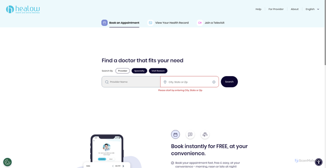 Security scan screenshot of https://healow.com