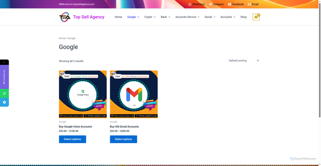 Security scan screenshot of https://topsellagency.com/product-category/google/
