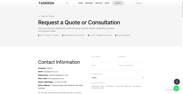 Security scan screenshot of https://taokron.pages.dev/contact