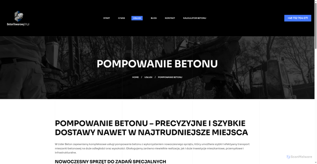 Security scan screenshot of https://betontowarowy24.pl/uslugi/pompowanie-betonu/