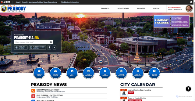 Security scan screenshot of https://peabody-ma.gov/