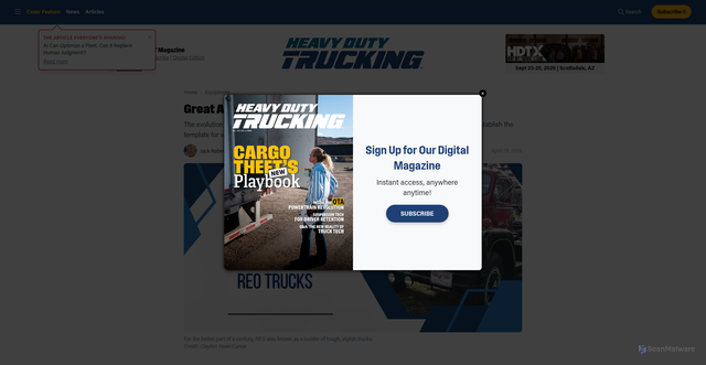 Security scan screenshot of https://www.truckinginfo.com/articles/great-american-trucks-reo