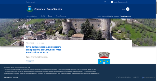 Security scan screenshot of https://www.comune.pratasannita.ce.it/