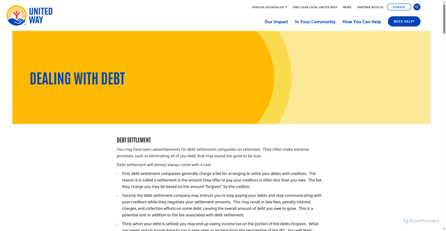 Security scan screenshot of https://www.unitedway.org/options-for-dealing-with-debt-you-cannot-afford