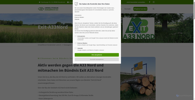 Security scan screenshot of https://umweltforum-osnabrueck.de/Exit-A33Nord.html