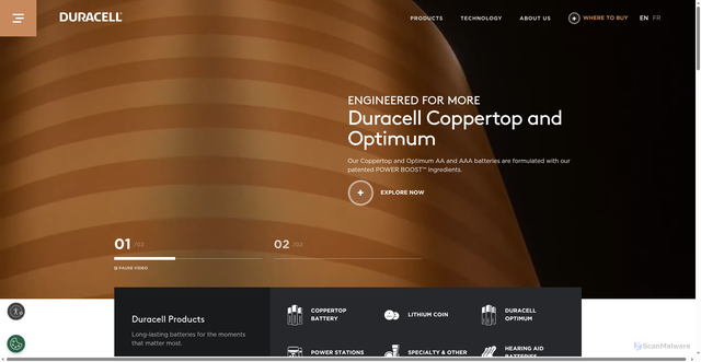 Security scan screenshot of https://duracell.com/