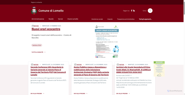 Security scan screenshot of https://www.comune.lomello.pv.it/