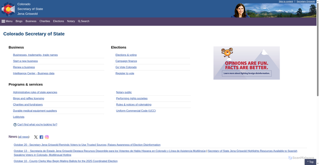 Security scan screenshot of https://www.coloradosos.gov/