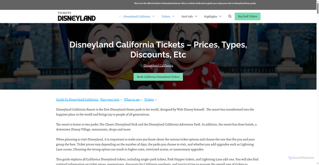 Security scan screenshot of https://ticketsdisneyland.com/disneyland-california-tickets/