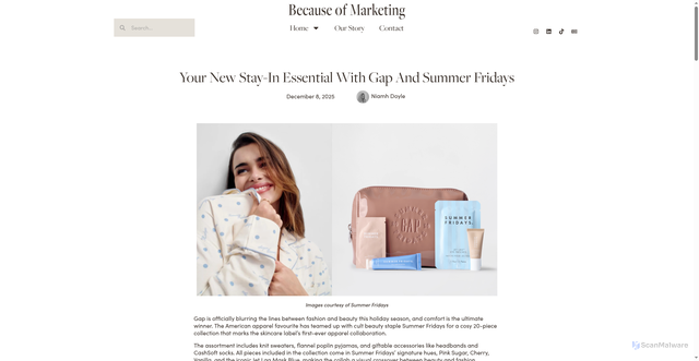 Security scan screenshot of https://becauseofmarketing.com/your-new-stay-in-essential-with-gap-and-summer-fridays/