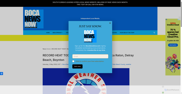 Security scan screenshot of https://bocanewsnow.com/2026/05/02/record-heat-today-weather-service-warns-boca-raton-delray-beach-boynton/