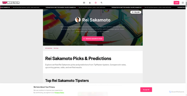 Security scan screenshot of https://tipmaster.ai/sport/teams/tennis-international-atp-rei_sakamoto