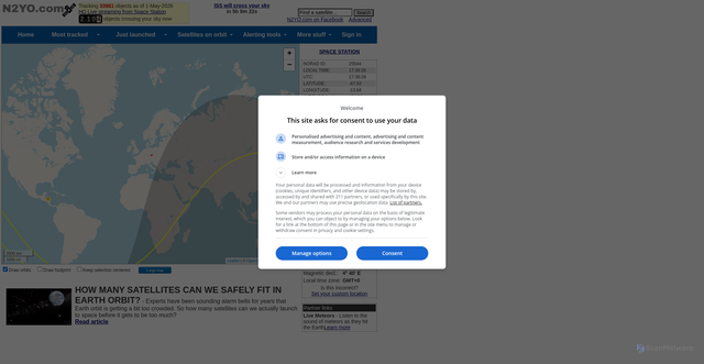 Security scan screenshot of https://n2yo.com
