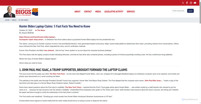 Security scan screenshot of http://biggs.house.gov/media/in-the-news/hunter-biden-laptop-claims-5-fast-facts-you-need-know