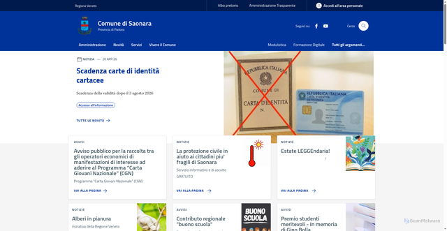 Security scan screenshot of https://www.comune.saonara.pd.it