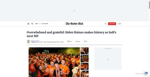 Security scan screenshot of https://www.bordermail.com.au/story/6131869/overwhelmed-and-grateful-haines-makes-history-as-indis-next-mp/