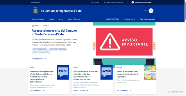 Security scan screenshot of https://www.comune.vighizzolo.pd.it/
