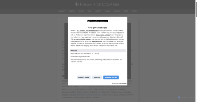 Security scan screenshot of https://www.humanrightscareers.com/issues/freedom-of-the-press-101-definition-examples-significance/