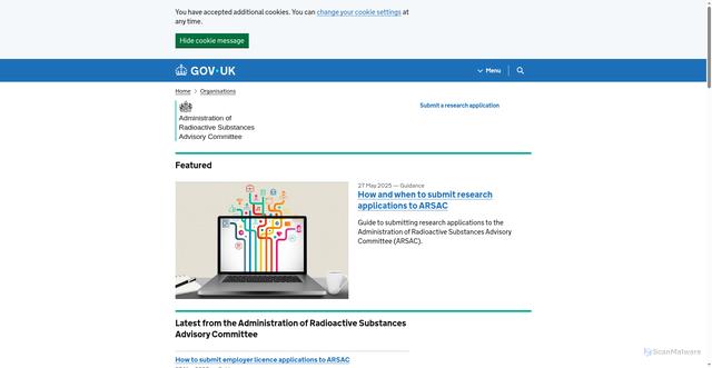 Security scan screenshot of https://www.gov.uk/government/organisations/administration-of-radioactive-substances-advisory-committee