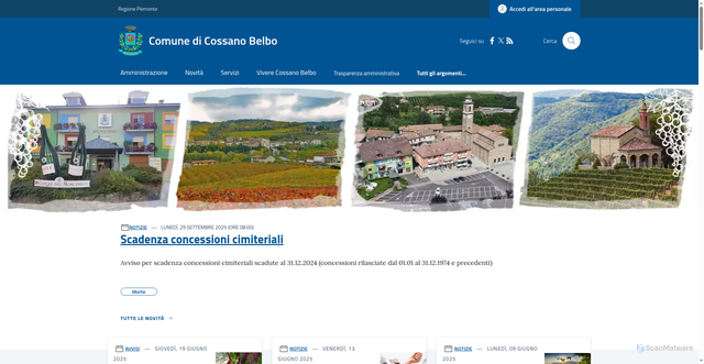Security scan screenshot of https://www.comune.cossanobelbo.cn.it/