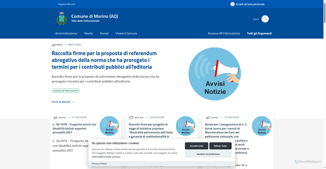 Security scan screenshot of https://www.comune.morino.aq.it