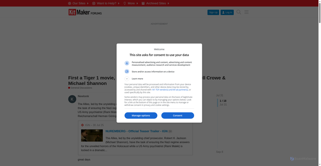 Security scan screenshot of https://forums.kitmaker.net/t/first-a-tiger-1-movie-now-one-on-nuremberg-starring-russell-crowe-michael-shannon/52360