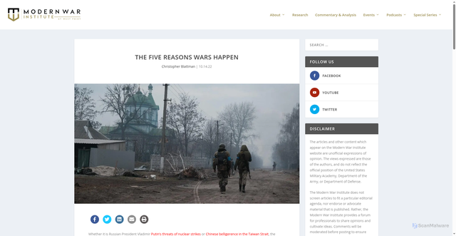 Security scan screenshot of https://mwi.westpoint.edu/the-five-reasons-wars-happen/
