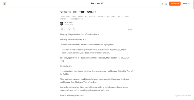 Security scan screenshot of https://bootwood.substack.com/p/the-summer-of-the-snake