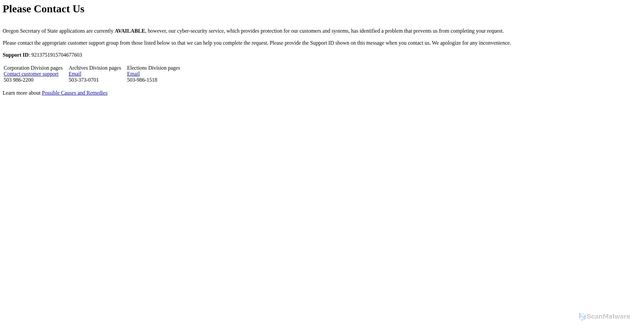 Security scan screenshot of https://sos.state.or.us/index.php