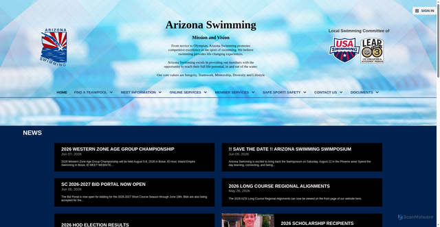 Security scan screenshot of https://www.azswimming.org/page/home