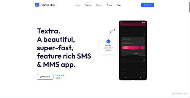 Security scan screenshot of https://textra.me