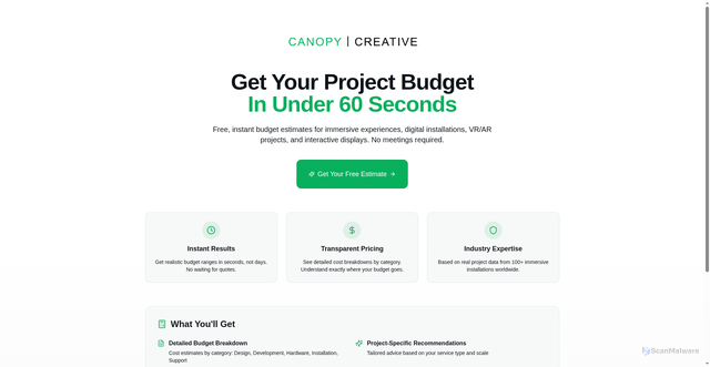 Security scan screenshot of https://canopybudgetestimator.com/