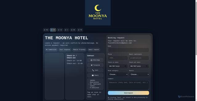 Security scan screenshot of https://moonyahotel.com/