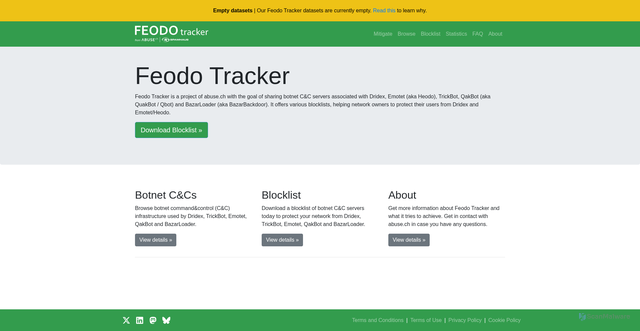 Security scan screenshot of https://feodotracker.abuse.ch/