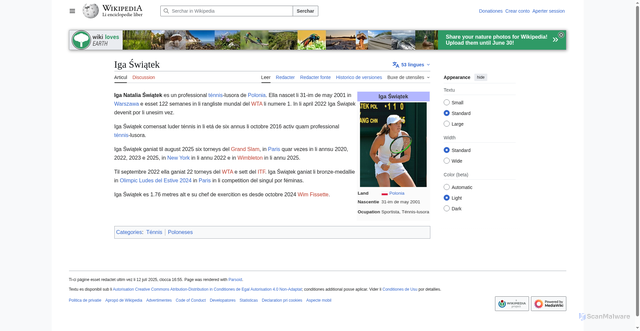 Security scan screenshot of https://ie.wikipedia.org/wiki/Iga_%C5%9Awi%C4%85tek