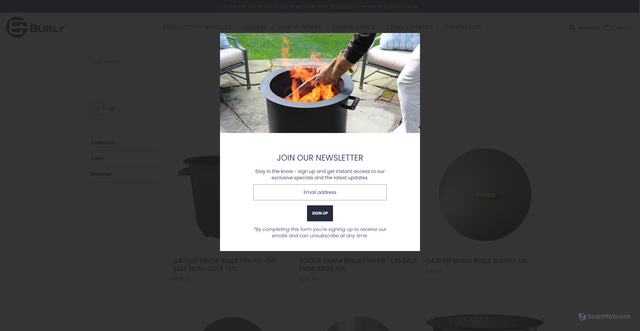 Security scan screenshot of https://www.burlyusa.com/collections/fire-pits?srsltid=AfmBOooX66gXx9G5kr1gGebYk0orSq1nMRYXHh0ZNs7ZFoehCJ0pPKOA