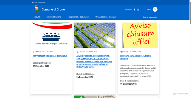 Security scan screenshot of https://www.comune.grone.bg.it/