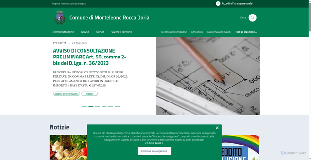 Security scan screenshot of https://comune.monteleoneroccadoria.ss.it/