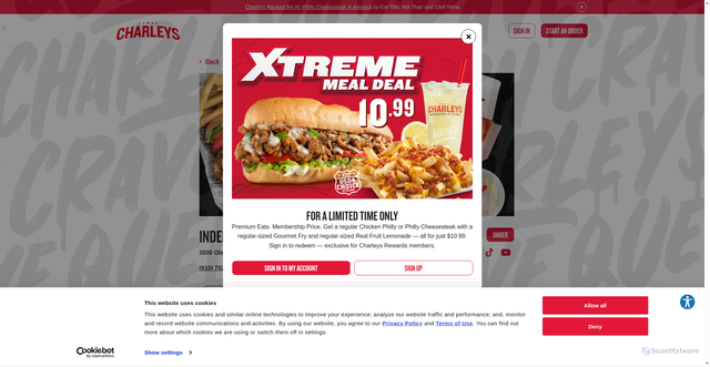Security scan screenshot of https://www.charleys.com/locations/independence-mall/