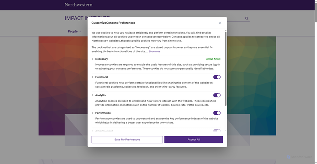 Security scan screenshot of https://impact-institute.northwestern.edu