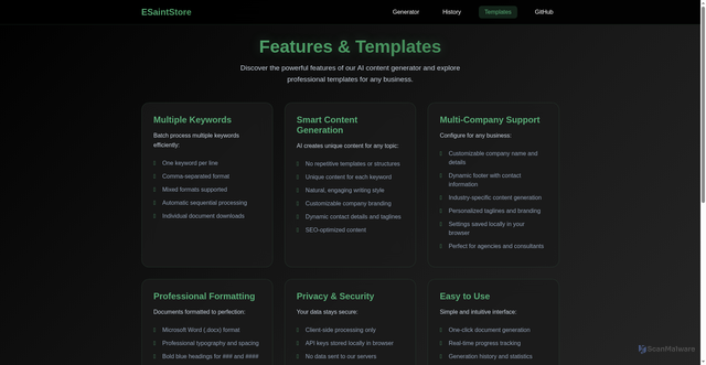 Security scan screenshot of https://esaintwp.store/templates