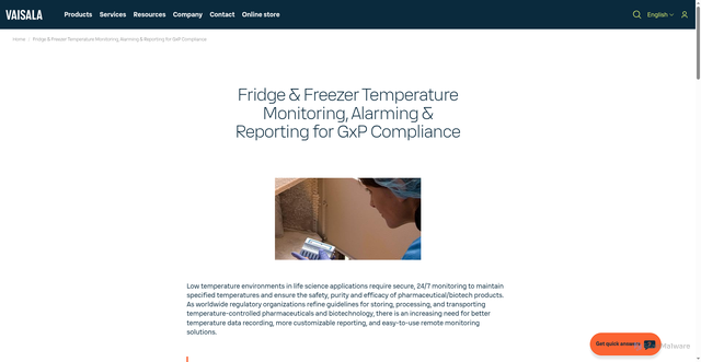 Security scan screenshot of https://www.vaisala.com/en/fridge-freezer-temperature-monitoring-alarming-reporting-gxp-compliance