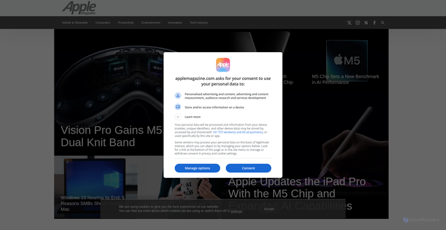 Security scan screenshot of https://applemagazine.com/