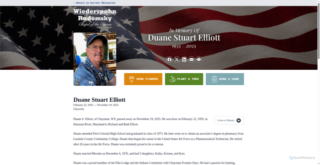Security scan screenshot of https://www.wrcfuneral.com/obituaries/duane-elliott