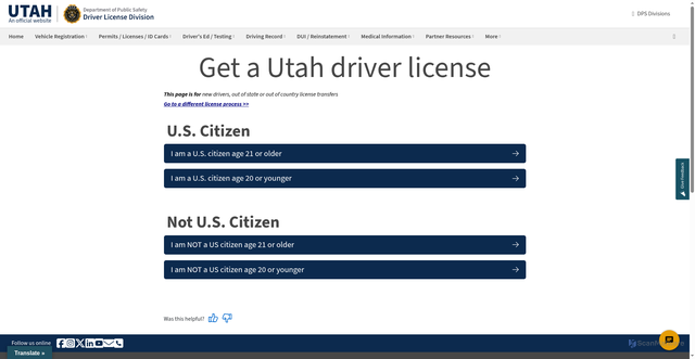 Security scan screenshot of https://dld.utah.gov/first-time-dl-sort/
