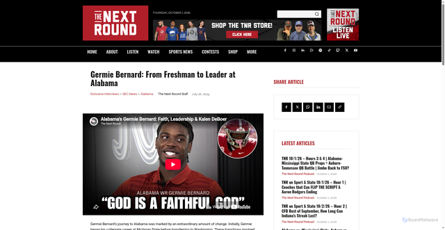 Security scan screenshot of https://nextroundlive.com/germie-bernard-from-freshman-to-leader-at-alabama/
