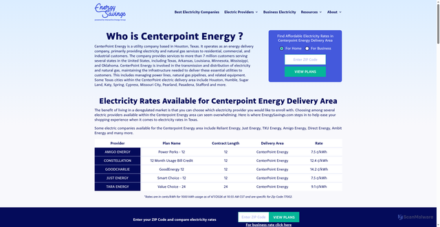 Security scan screenshot of https://energysavings.com/utility/centerpoint-energy/