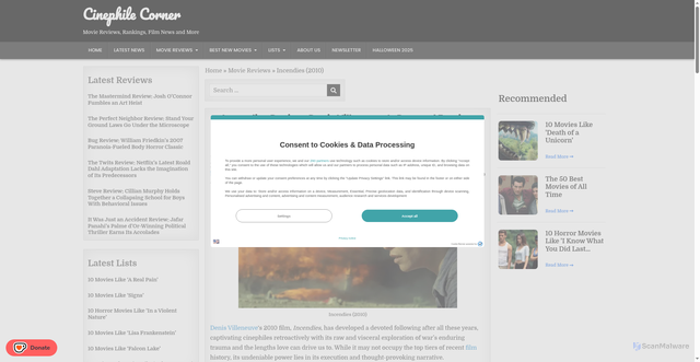 Security scan screenshot of https://cinephilecorner.com/reviews/incendies-movie-2010/