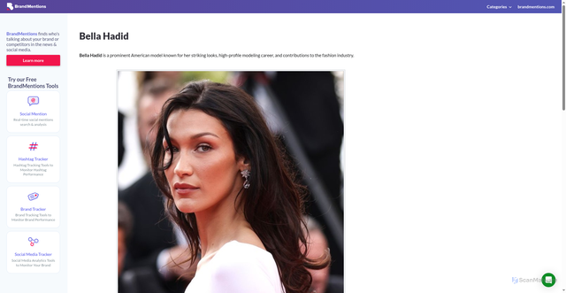 Security scan screenshot of https://brandmentions.com/wiki/Bella_Hadid